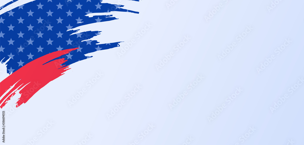 Wall mural American flag banner template. Vector flat illustration. Horizontal template with grunge blue with star and red color on brush strip. Design element for holiday and elections.