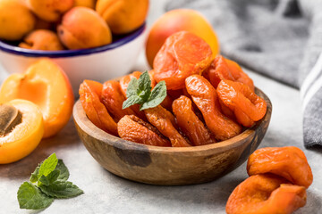 Dried apricots are popular in cooking, sweet dried fruit, healthy food, compote making.