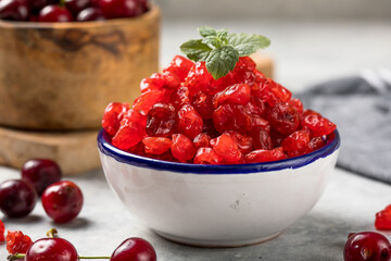 Dried cherries with fresh berry  on a white background