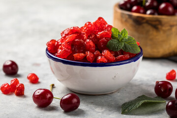 Dried cherries with fresh berry  on a white background