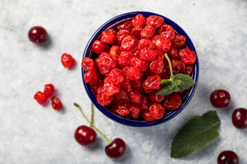 Dried cherries  on a white background