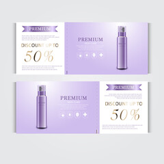 Gift voucher hydrating facial cream for annual sale or festival sale. silver and gold cream mask bottle isolated on glitter particles background. Banner graceful cosmetic ads, illustration.