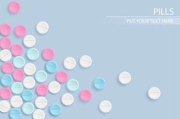 Pills or capsules white and blue in blister package for tablet vector Illustration design.