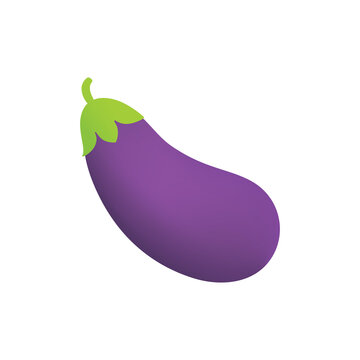 Eggplant Icon In A Cartoon Style, Aubergine Emoji Isolated On White Background.