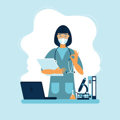 International Day of Women and Girls in Science February 11 vector illustration. Four female scientists of different nationalities conducting research.Flat design for social media, poster, banner. 