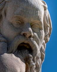 Fototapeta na wymiar Socrates portrait, the ancient philosopher and thinker, detail of marble statue in Athens Greece