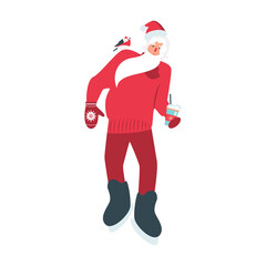 Santa Claus skates cartoon character. flat Vector illustration

