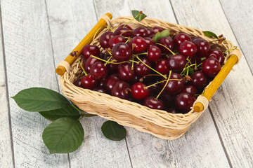 Sweet ripe cherry with leaves