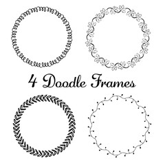 Vector set of hand drawn round frames. Vector isolated illustration. Brushes with corner tiles and ends are included in eps.