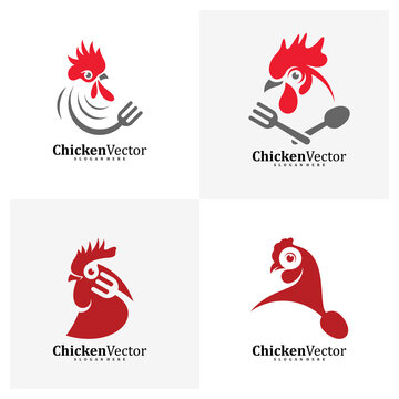 Set of Food Chicken logo design vector template, Rooster illustration, Symbol icon