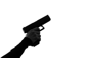 woman holding a gun in hand. - violence and crime concept.