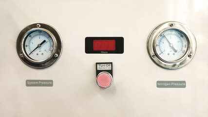system and nitrogen pressure gauge display at laboratory room.