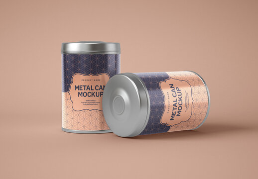 Glossy Metal Cylinder Tin Can Mockup
