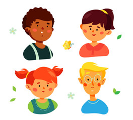 Portraits of happy preschool children - colorful set of characters