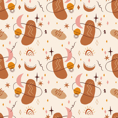 Warm abstract terracotta natural shapes seamless pattern