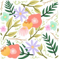 Simple minimal tropical colorful plants and flowers pattern icon illustration vector design element isolated on a white background