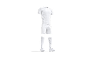 Blank white soccer uniform with t-shirt, short, socks, boots mockup
