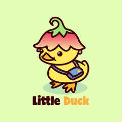 CUTE LITTLE DUCK WEARING FLOWER HAT AND SLING BAG