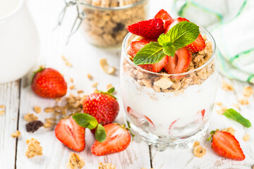 Greek yogurt parfait with strawberry.