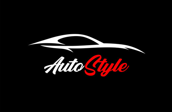 Automotive style car logo design with concept sports vehicle icon silhouette isolated on black background. Vector illustration.