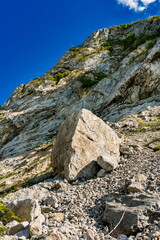 Stone boulders at Danube gorge in Djerdap on the Serbian-Romanian border