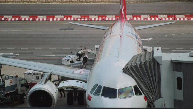 Passenger airplane being prepared for departure
