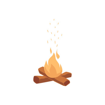 Open air bonfire or campfire cartoon icon flat vector illustration isolated.