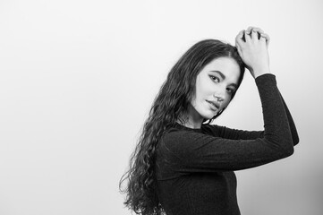 Fototapeta premium Young woman dressed in thermal underwear in the studio