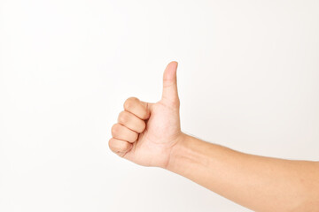 Thumbs up hand gesture isolated n white background, all the best hand gesture
