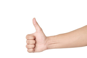 Thumbs up hand gesture isolated on white background with clipping path