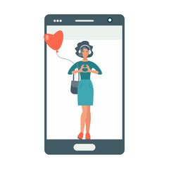 Get more likes concept illustration. Social media marketing.  People uses a mobile phone. Modern flat vector illustration. 