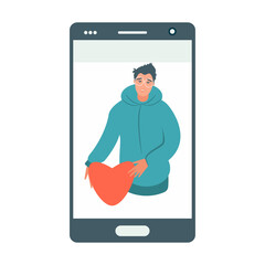 Get more likes concept illustration. Social media marketing.  People uses a mobile phone. Modern flat vector illustration. 
