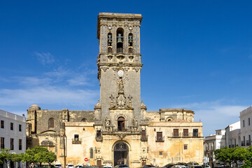 Bell tower of Santa Maria de la Asuncion church in Arcos de la Frontera, Spain