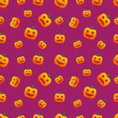 Halloween Pattern Jack O Lantern Pumpkin Worried Happy Grin Vector Design Background