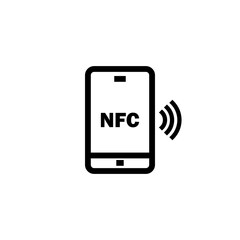 NFC with smartphone icon in black. Contactless payment. Vector on isolated white background. EPS 10