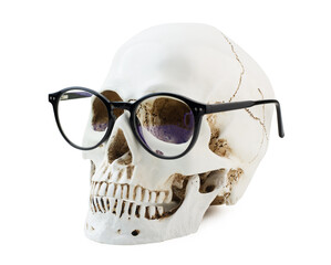 Fototapeta na wymiar Human skull with glasses isolated