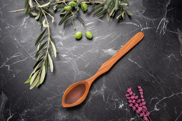 hand carved wooden spoon on the table