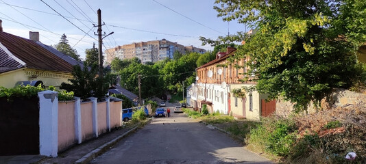 Street with residential buildings in Zhytomyr. Ukraine. Europe