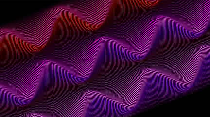 Abstract background of diagonal lines curved in a sinusoid. Long smooth wave in space. Difference thickness volume flow.