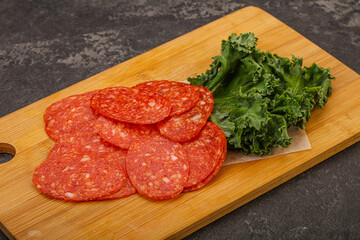 Italian spycy pepperoni sausage slices