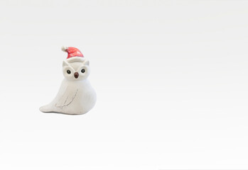 merry cristmas white owl with santa hat on a white background