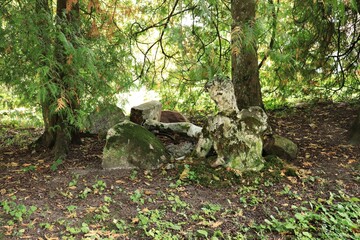 An old broken statue of a man at Birini Manor in Latvia Autumn 2020