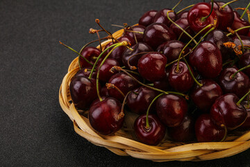 Sweet cherry in the basket