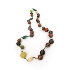 Ethnic wooden beads isolated on white background