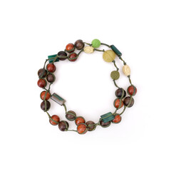 Mockup round frame: Ethnic wooden beads isolated on white background