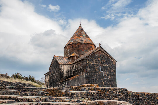 Armenia. Sevanavank monastery. A stone religious architectural structure on Lake Sevan.