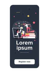 Office chaos vector illustration. Angry boss shouting at megaphone, busy employees running in hurry and panic. Can be used for lack of time, deadline, stress at work concepts