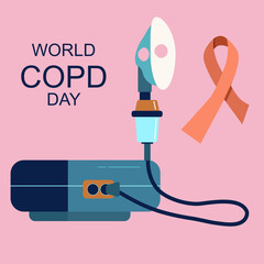 World COPD day.Chronic obstructive pulmonary disease concept.Nebulizer or inhaler against a Bronchial asthma or pneumonia.Lungs illness in trendy colors.Breathing problems and medical treatment.Vector