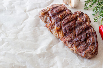 Grilled beef steak. American cuisine. Recipe. Meat.