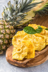 Dry pineapple slice,  round slice  on white background
